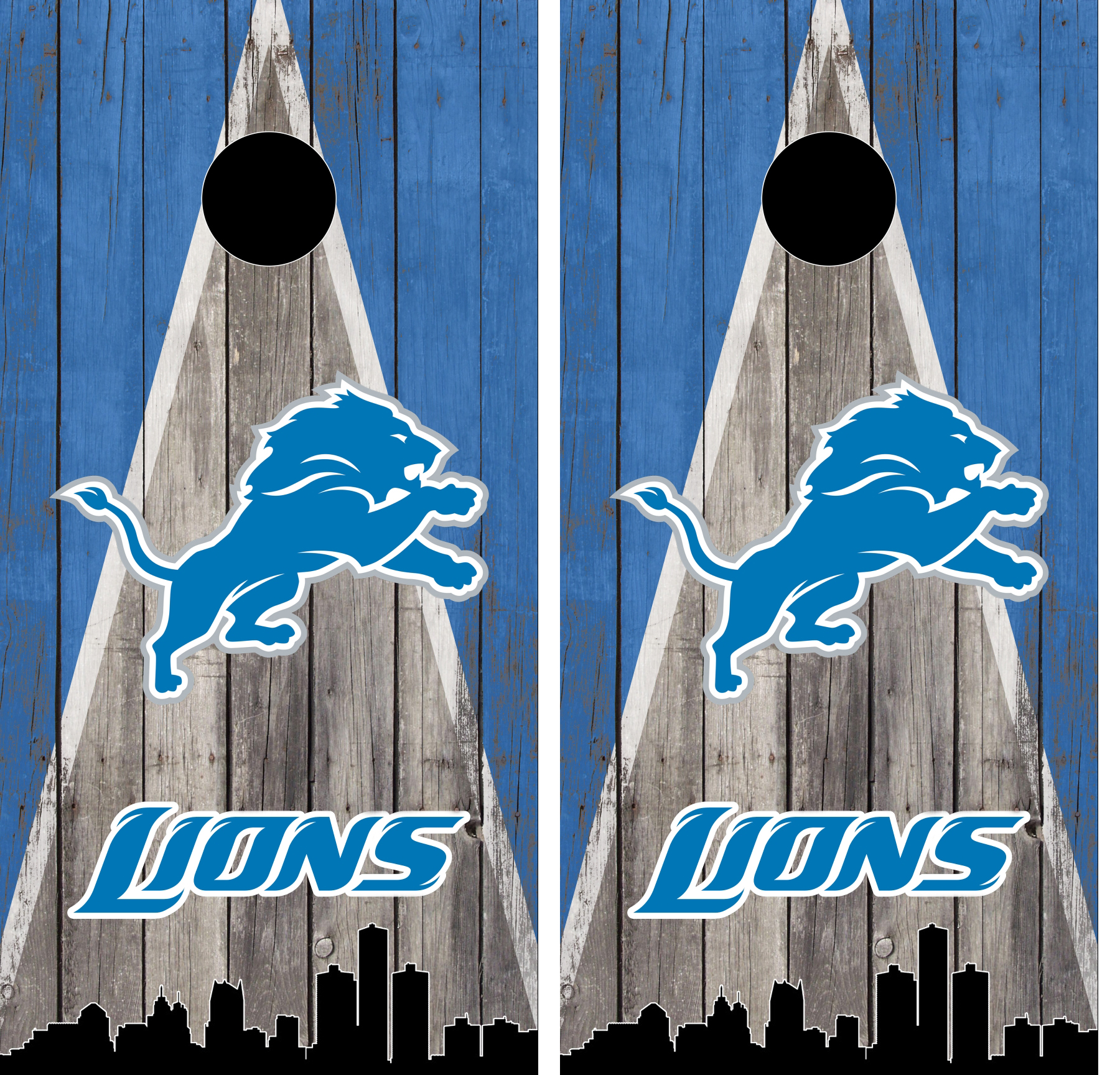 Detroit Lions Skyline Football Cornhole Wraps/Skins - Set of 2