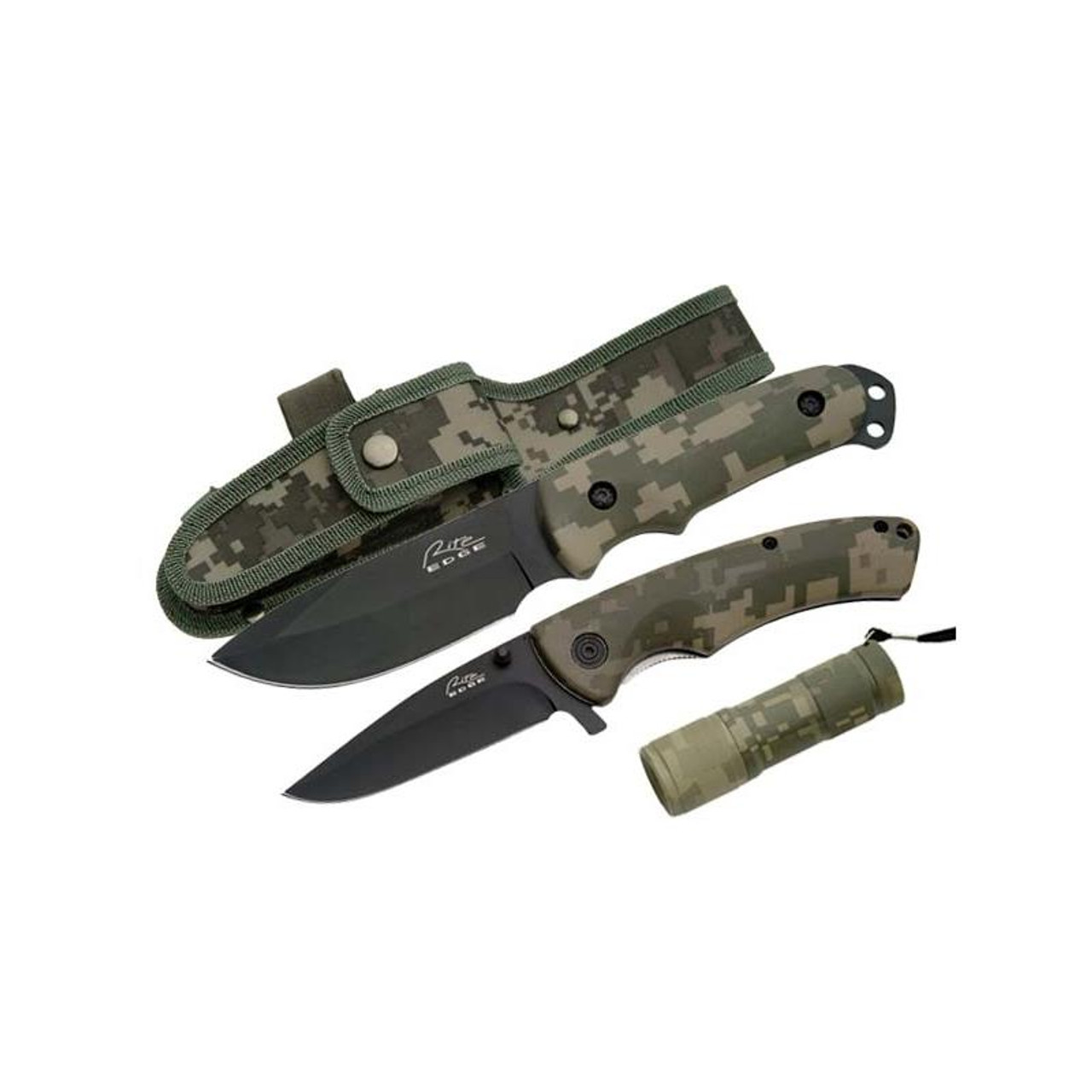 MILITARY CAMO FOLDER AND HUNTER KNIFE SET - J&L Self Defense Products