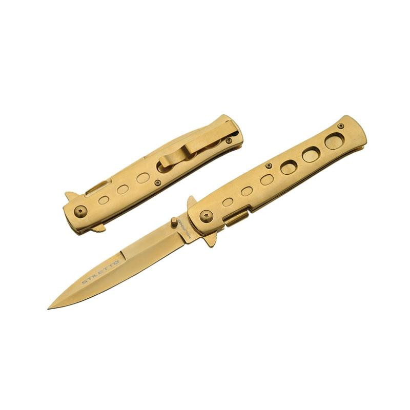 GMDNS105 ○ SILIK / シリック lo stile di cla Sicilian Gold Stiletto Style Liner Lock Knife - J&L Self Defense