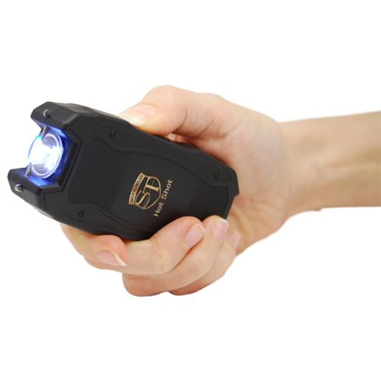 Hot Shot Stun Gun with Flashlight and Battery Meter - Black - J&L Self  Defense Products