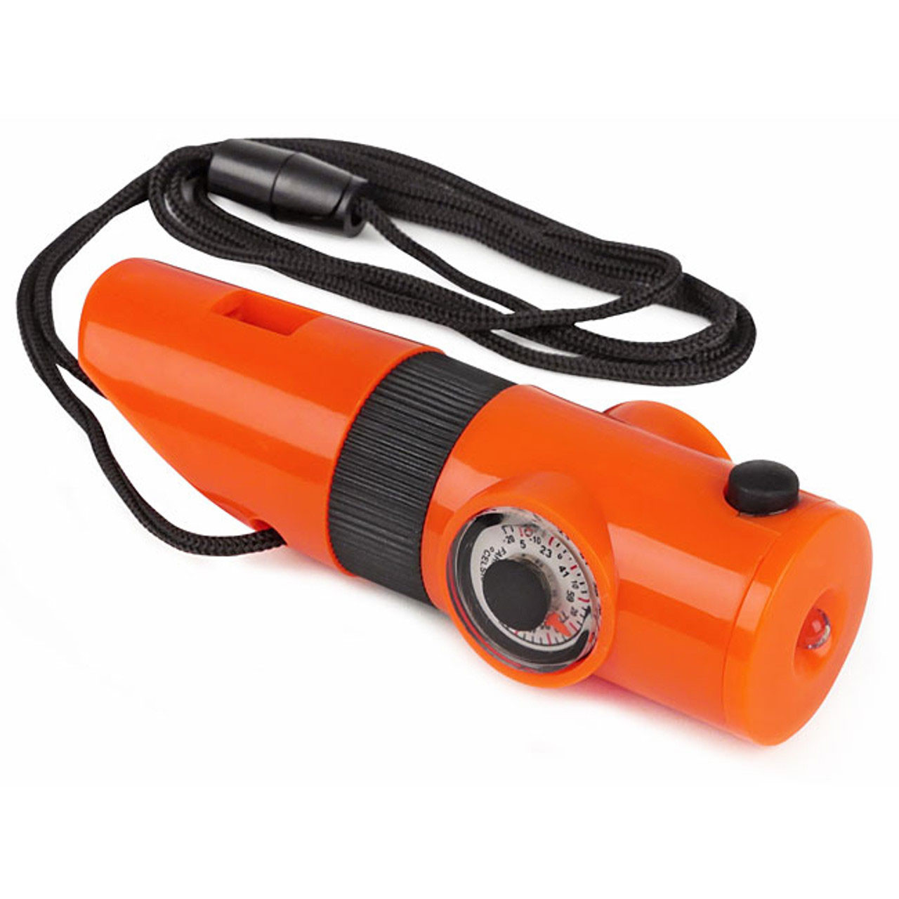 7-IN-1 Orange Survival Whistle with LED Flashlight - J&L Self