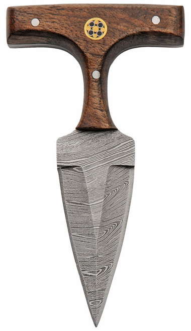 DM-1413 compact damascus fixed blade knife with walnut handle and leather sheath