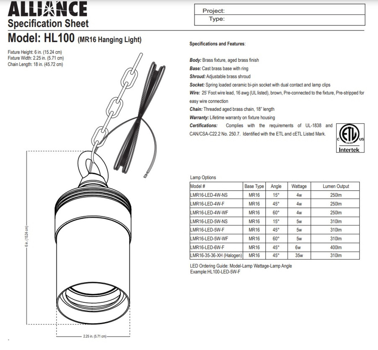 HL100 Hanging Light Alliance Outdoor Hanging Lights