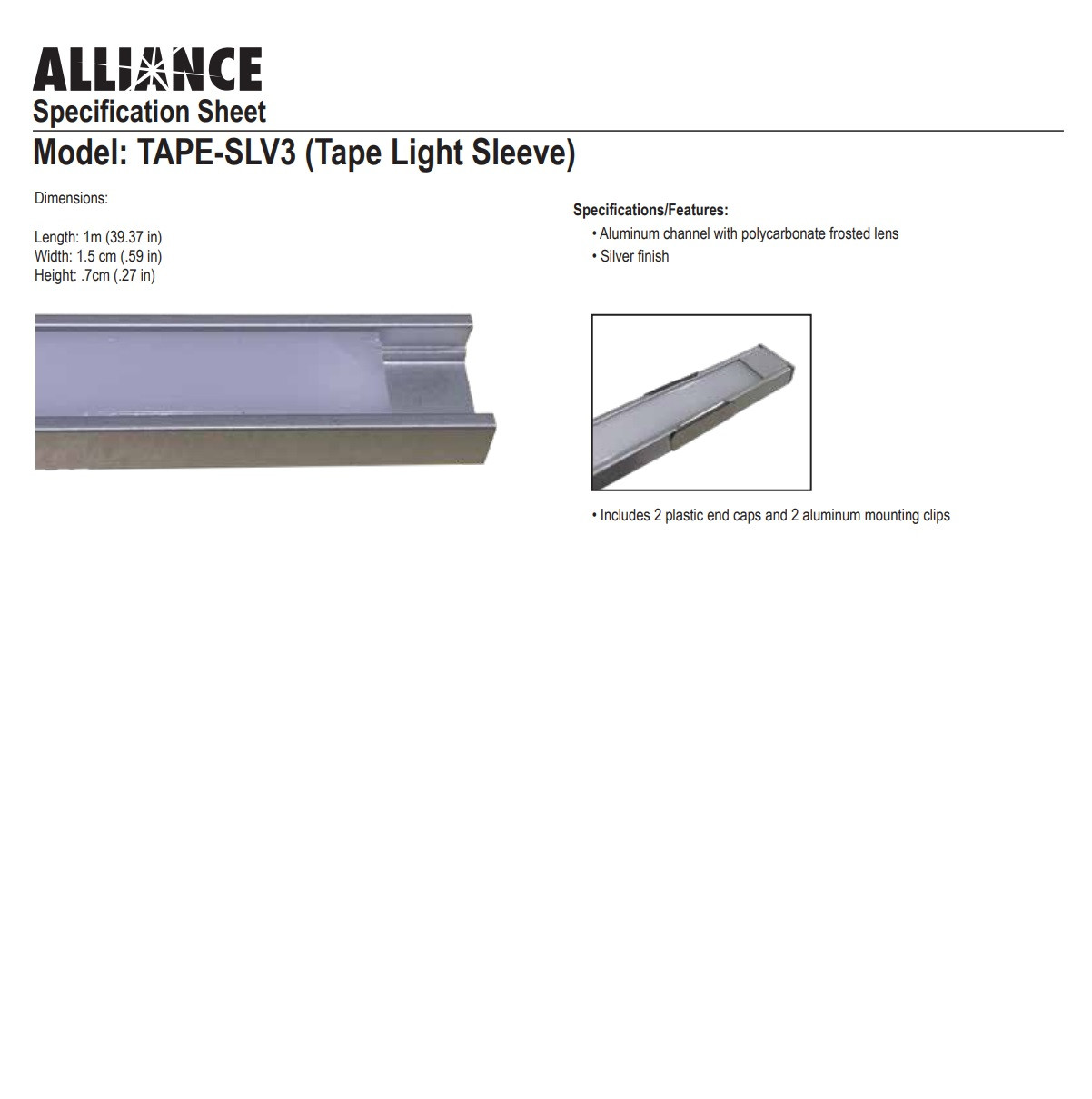 Alliance Tape Lighting Aluminum Sleeve 3 ftAlliance Tape Lighting