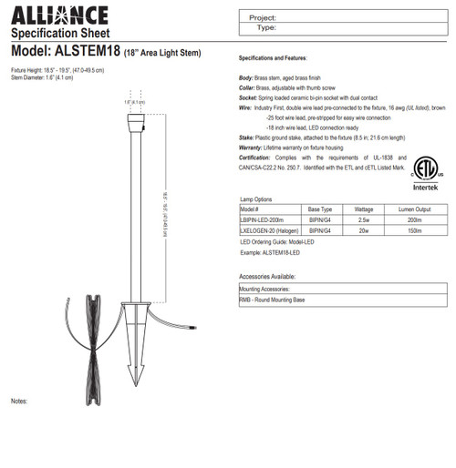 Alliance - 18 BT Controlled LED Color Stem Riser - Aged Brass