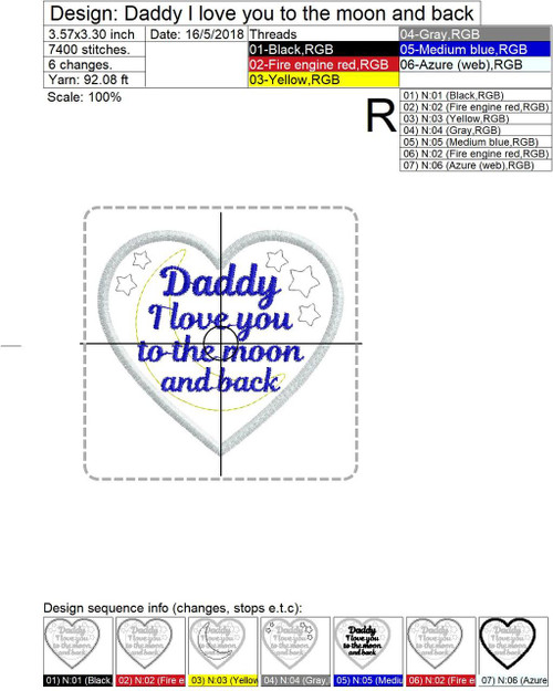Download Daddy I Love You To The Moon And Back Applique Embroidery Ith Patch