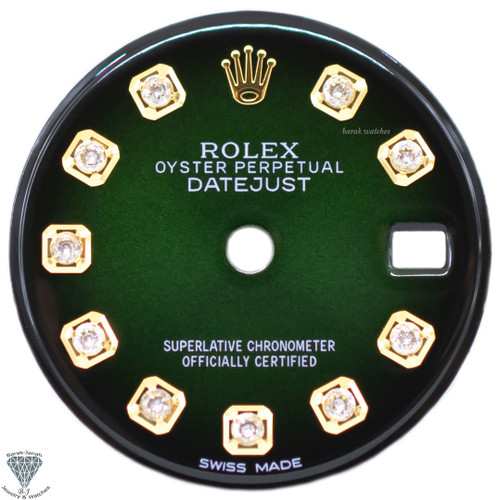 Custom Dark Green Diamond Dial For Rolex Lady Datejust 26mm - Gold