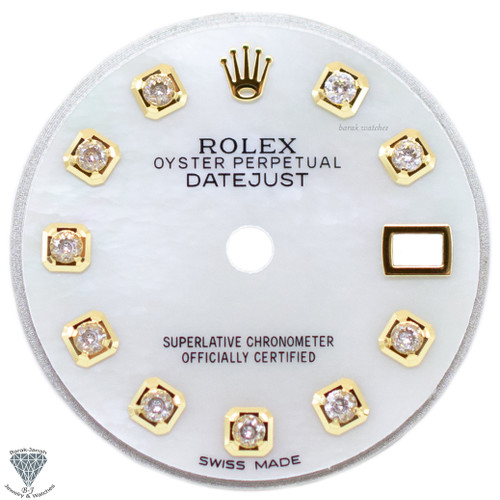 White MOP Diamond Dial For Rolex Lady Datejust 26mm - Gold Marks 