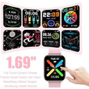 Smartwatch Fitness Pantalla Táctil HD 1.69'' Reloj Inteligente - Monitor Cardíaco, Estrés y Sueño - Compatible con iPhone y Android - Resistente al Agua Unisex (Rosa)
