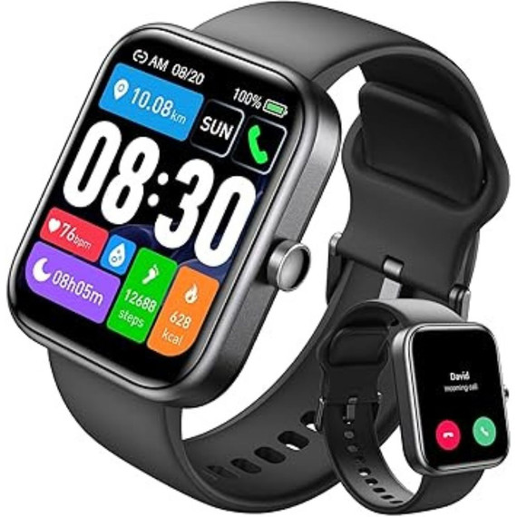 TOZO Smart Watch 2024 - 1,83" Bluetooth con Respuesta de Llamadas, Reloj Inteligente Monitoreo de Actividad Física, Frecuencia Cardíaca, SpO2, Sueño y Más de 100 Modos Deportivos - Resistente al Agua IP68 Unisex (Negro Mate)
