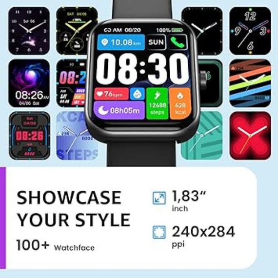 TOZO Smart Watch 2024 - 1,83" Bluetooth con Respuesta de Llamadas, Reloj Inteligente Monitoreo de Actividad Física, Frecuencia Cardíaca, SpO2, Sueño y Más de 100 Modos Deportivos - Resistente al Agua IP68 Unisex (Negro Mate)