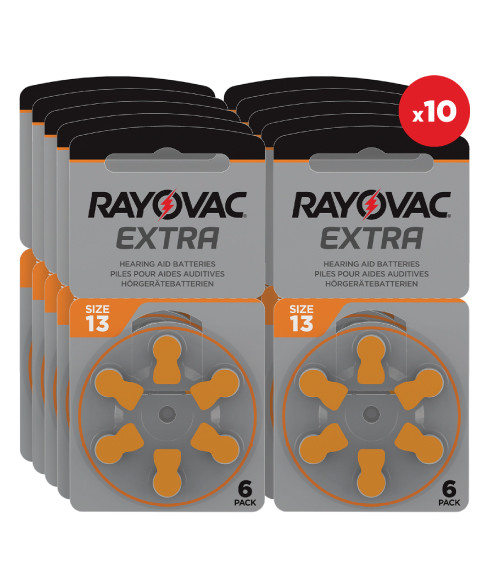 Box of Rayovac Extra Hearing Aid Batteries size 13 Pack of 60
