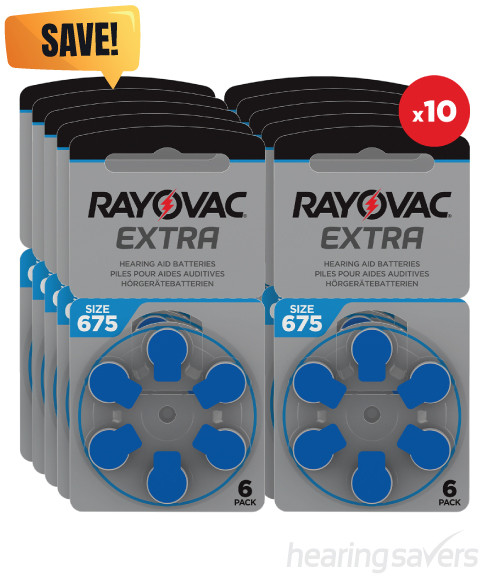 Box of Rayovac Extra Hearing Aid Batteries size 675 Pack of 60