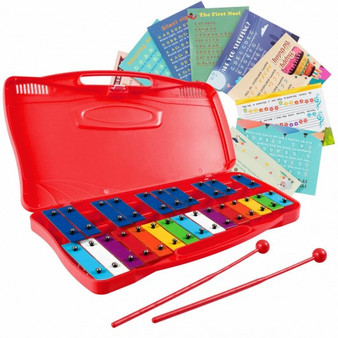 25 Notes Kids Glockenspiel Chromatic Metal Xylophone-Red (MU10038RE)