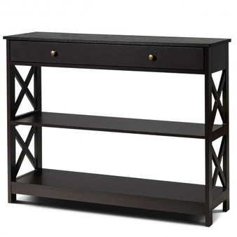 Console Table 3-Tier With Drawer And Storage Shelves-Espresso (HW66090CF)