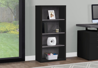 Bookcase - 48"H - Black - Grey With Adjustable Shelves (I 7407)