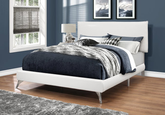Bed - Queen Size - White Leather-Look With Chrome Legs (I 5953Q)