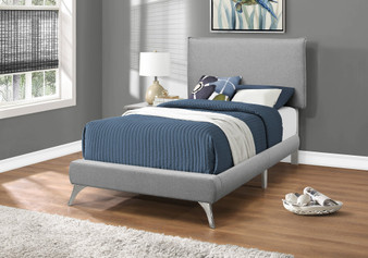 Bed - Twin Size - Grey Linen With Chrome Legs (I 5950T)