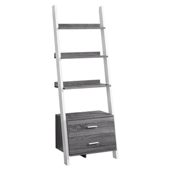 Bookcase- 69"H- Grey-White Ladder With 2 Storage Drawer (I 2756)