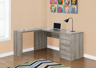 Computer Desk - Dark Taupe Corner With Tempered Glass (I 7138)