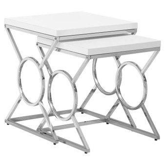 Nesting Table- 2 Piece Set- Glossy White- Chrome Metal (I 3401)