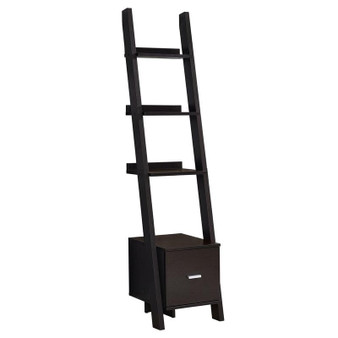 Bookcase - 69"H - Cappuccino Ladder With Storage Drawer (I 2765)