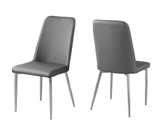 Dining Chair- 2 Piece- 37"H- Grey Leather-Look- Chrome (I 1035)