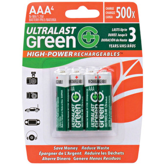 Green High-Power Rechargeables Aaa Nimh Batteries, 4 Pk (DOTULGHP4AAA)