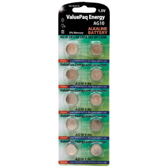 Valuepaq Energy Ag10 Alkaline Button Cell Batteries, 10 Pack (DOTVALAG1010)