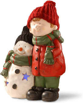 15" Boy & Snowman Decor- With Black Hat-Color C Hanging Led Battery Operated Lights Bat Pack 1 (PG11-16530B)