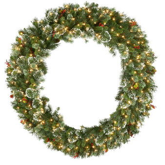 60" Wintry Pine® Wreath With Cones,Red Berries & Snowflakesand 300 Clear Lights Ul- 3 Sections-654 Tips (WP1-300-60W)
