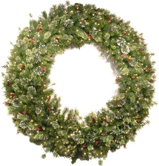 72" Wintry Pine® Wreath With Cones,Red Berries & Snowflakesand 400 Clear Lights Ul- 4 Sections (WP1-300-72W)