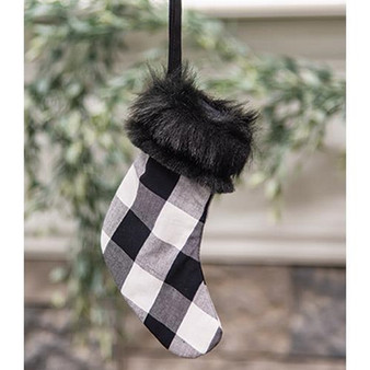 *White Buffalo Check And Faux Fur Stocking Ornament G14463 By CWI Gifts