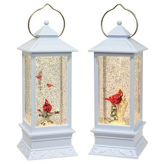 Lighted Cardinal Water Snow Scene - 2 Assorted (Pack Of 2)