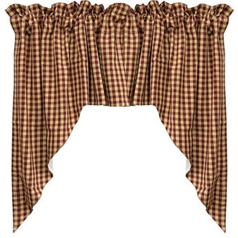 2/Set Burgundy Check Swags G28064 By CWI Gifts