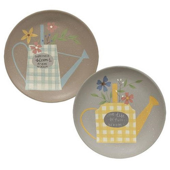 Watering Can & Flowers Plate 11" - 2 Assorted (Pack Of 2)