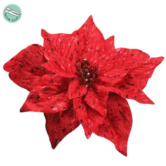 10" Velvet Poinsettia With Clip Red (Pack Of 12) XPH902-RE