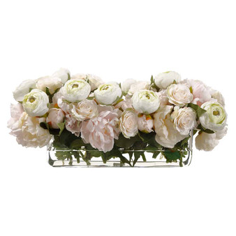 10"H X 11"W X 23"L Peony/Ranunculus/Rose In Glass Vase White Pink WF9392-WH/PK