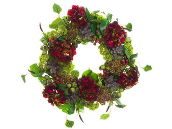 26" Hydrangea/Echeveria /Sedum Wreath Burgundy Green XDW271-BU/GR