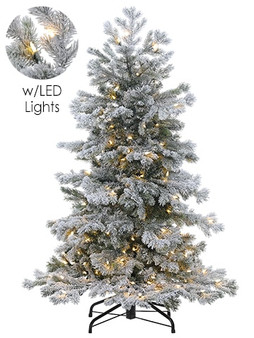 4'Hx33"D Flocked Short Needle Tree X1355 With 200 Led Lights On Metal Stand Snow YTE484-SN