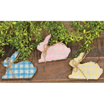 Buffalo Check Distressed Bunny Ornament - 3 Assorted (Pack Of 3)