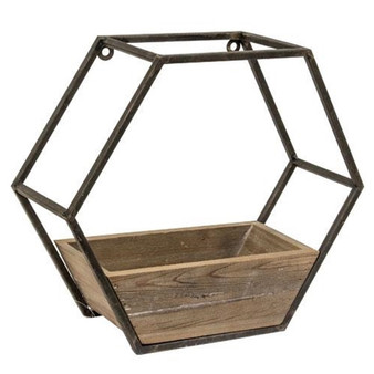 Wood & Metal Hexagon Wall Planter G70061 By CWI Gifts