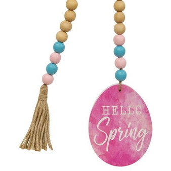 Hello Spring Wood Bead Garland With Easter Egg
