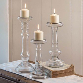 (Set Of 3) Glass Pillar Candle Holders