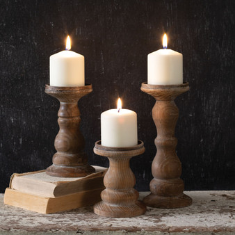(Set Of 3) Wooden Pillar Candle Holders