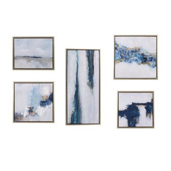 Blue Drift Framed Embellished Canvas Gallery 5Pc Set MT95C-0036A
