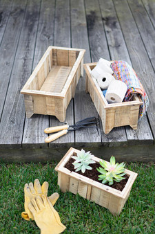 (Set Of 3) Rectangle Recycled Wood Planters