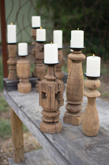 (Set Of 3) Reclaimed Wooden Furniture Leg Candle Holders