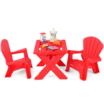 3-Piece Plastic Children Play Table Chair Set-Red (HW66278RE)
