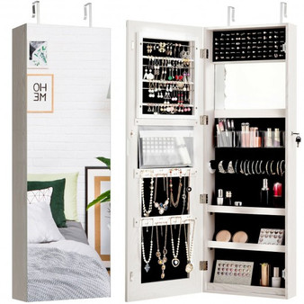 Lockable Storage Jewelry Cabinet With Frameless Mirror-White (HW66077WH)